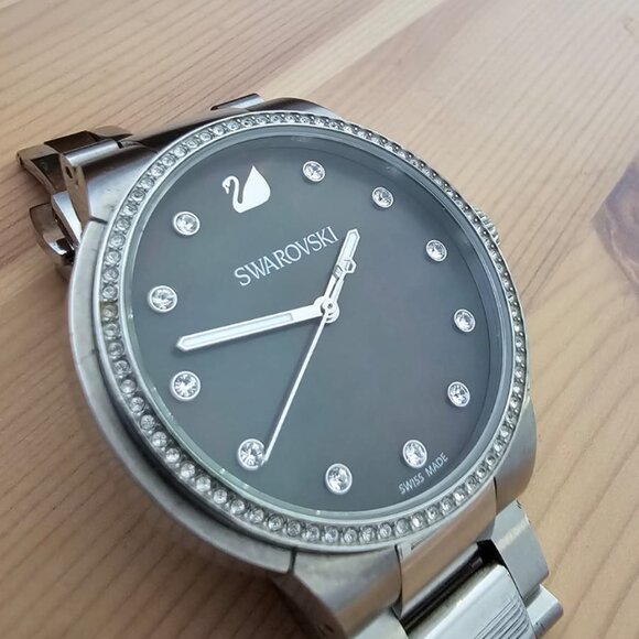 Swarovski Silver Black Watch - Picture 1 of 3
